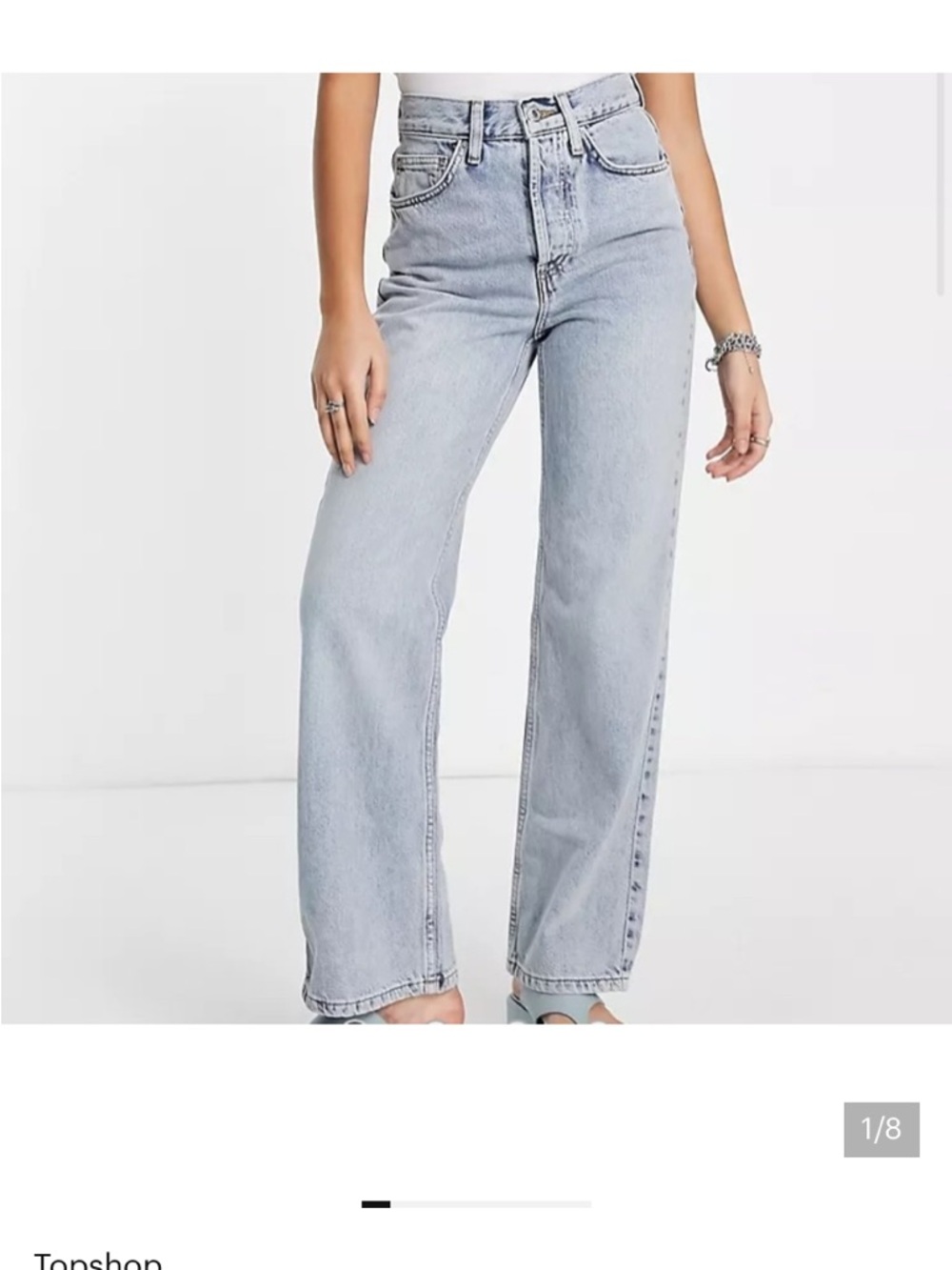 Topshop Kort Light Blue Button Fly Straight Leg Jeans